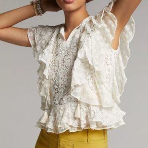 Anthropologie Ruffled Lace Blouse by Verb